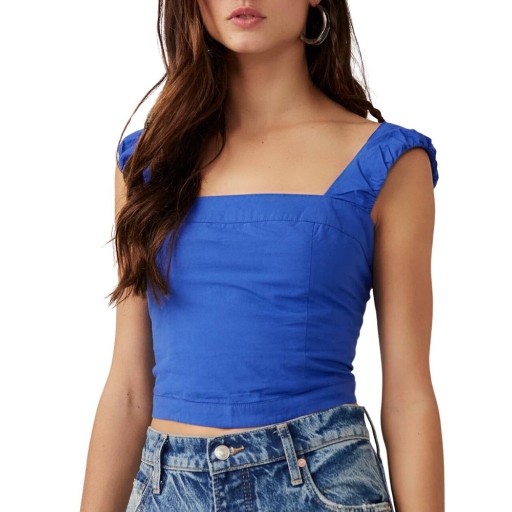 Free People Ashley Cropped Tank Top OB1716216 Mazarine Royal Blue Women's M NEW